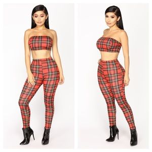 Junavier Bandeau Top and Leggings Checkered Set